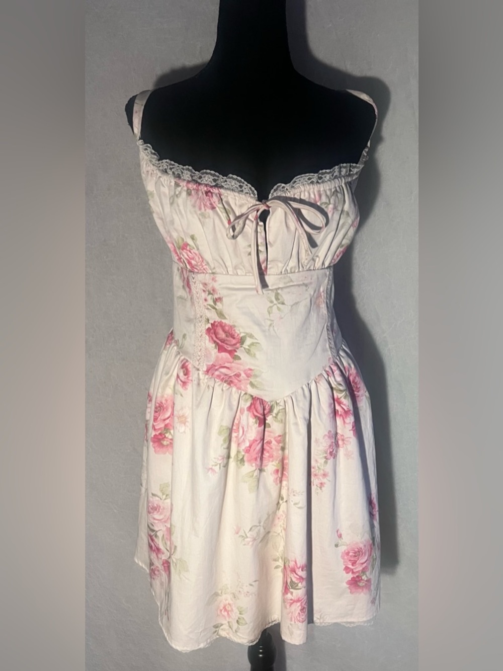 NWT wild fable White Mini Dress with Pink Rose Print - Picture 7 of 8
